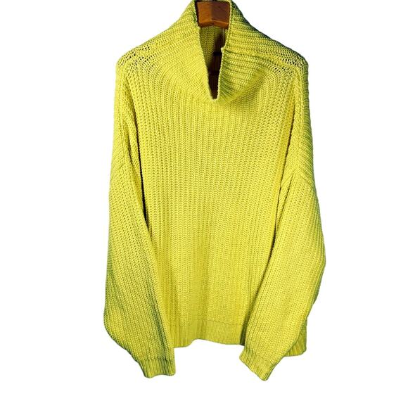 FREE PEOPLE Oversized Chunky Knit Sweater Women's Size M Yellow Casual Cozy Fall - Picture 2 of 11